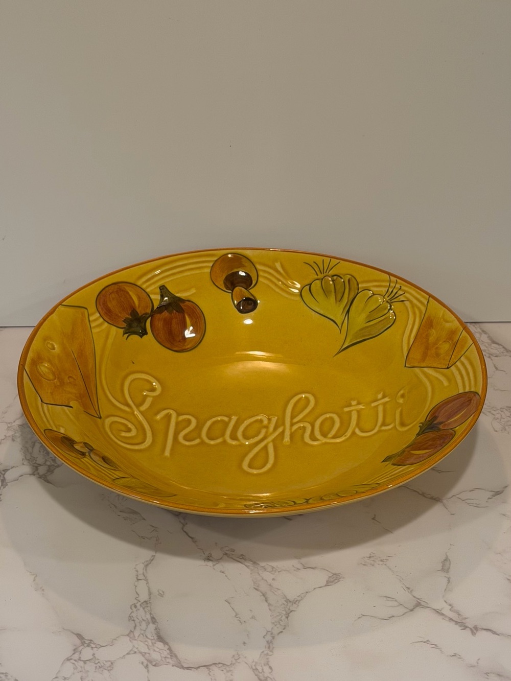 Vintage 1972 Los Angeles Pottery Spaghetti Serving Bowl Hand Painted 14”